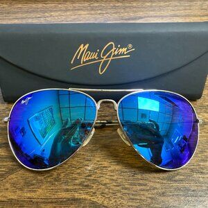 Maui Jim Men's & Women's Mavericks Polarized Aviator Sunglasses - Silver/Blue